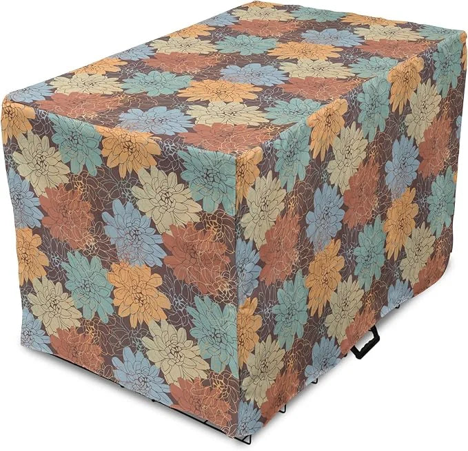 Lunarable Floral Dog Crate Cover, Blossoming Flowers Pattern Botanical Garden Art Illustration Colorful Vintage Design, Ea...