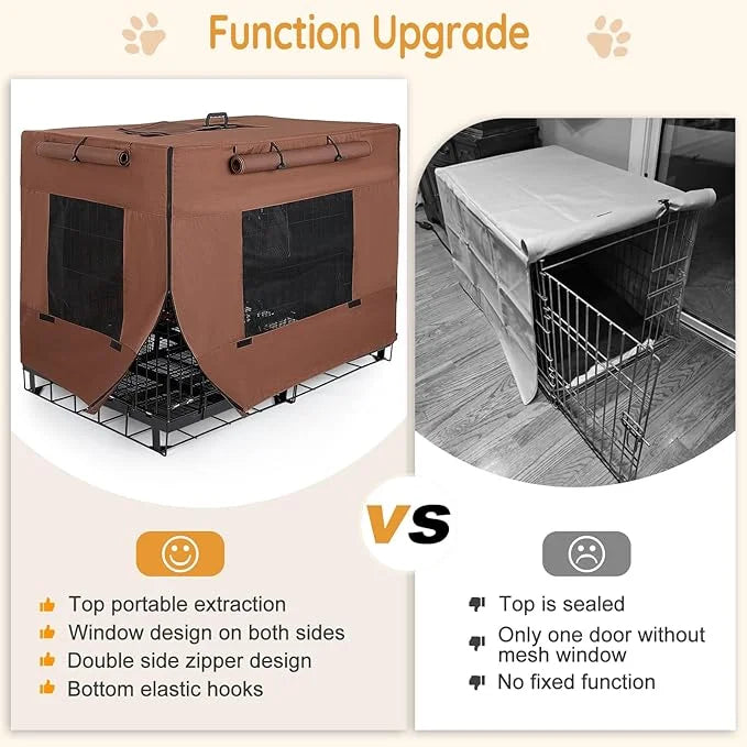 Dog Crate Cover 30 Inch Thickened Dog Kennel Cover Windproof Puppy Cage Cover with Mesh Windows on Both Sides Portable Cra...