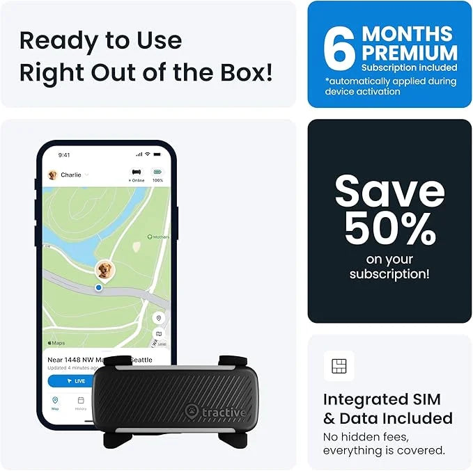 Tractive GPS Dog Tracker (2025 Release with Free 6 Month Subscription) | Real-time Pet Location Tracker | Health & Wellnes...