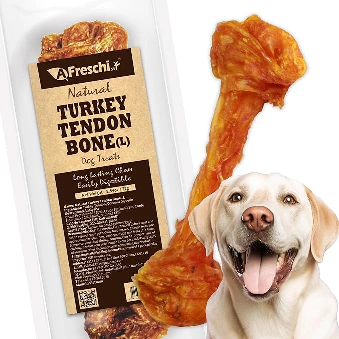 Afreschi Natural Turkey Tendon Bone (L) 1 Unit per Pack, Dog Treats for Signature Series, All Natural Human Grade Puppy Ch...