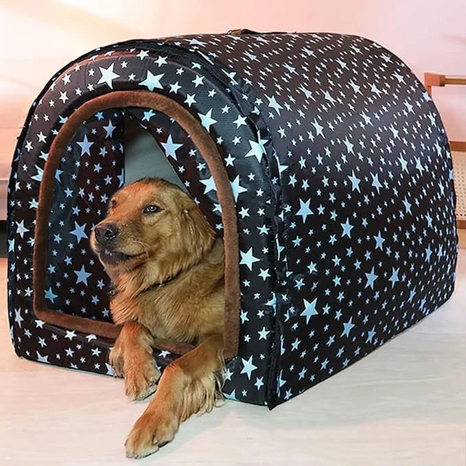 2 in 1 Extra Large Pet Winter House Convertible to Bed with Warm Cushion Mat, 2 Way Indoor Outdoor Portable Dog Kennel, Re...