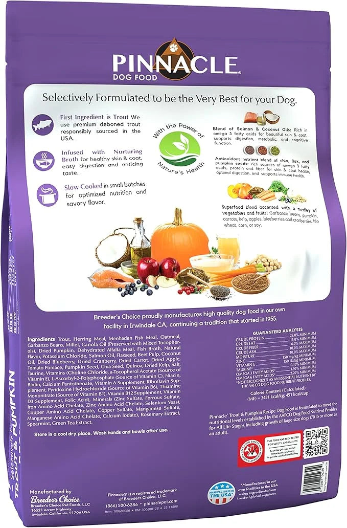 Pinnacle Trout & Pumpkin Dry Dog Food 22 lb, Infused with Broth - Product Image