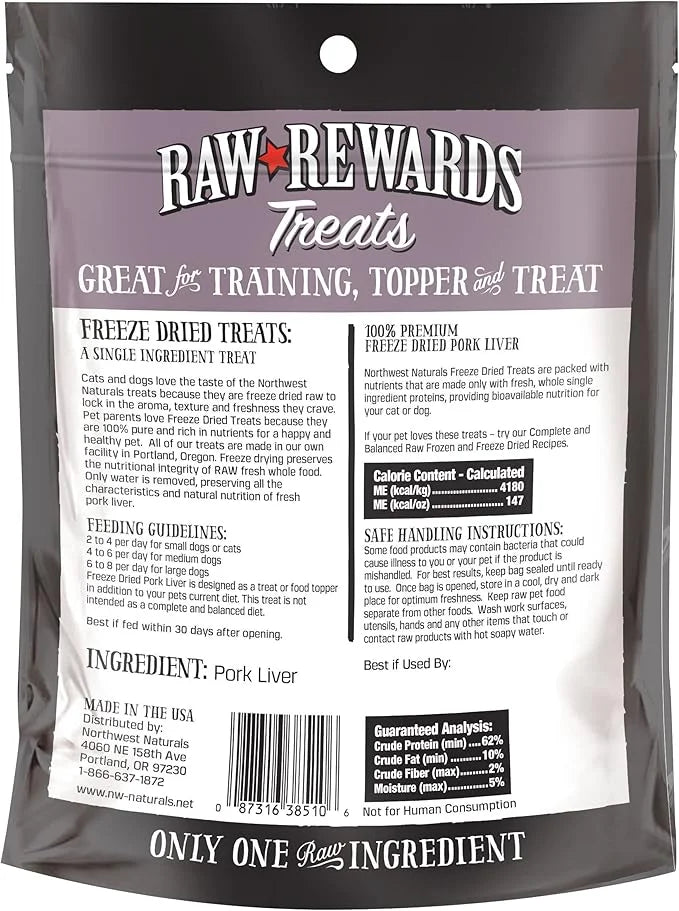 Northwest Naturals Raw Rewards Freeze-Dried Pork Liver Treats for Dogs and Cats - Bite-Sized Pieces - Healthy, 1 Ingredien...