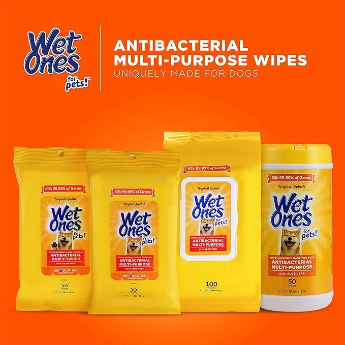 Wet Ones for Pets Multi-Purpose Dog Wipes with Aloe Vera, 50 Count - 12 Pack | Dog Wipes for All Dogs in Tropical Splash, ...