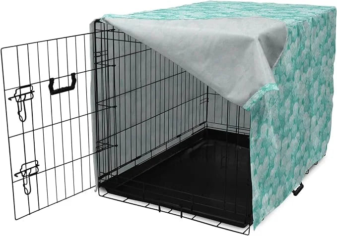 Lunarable Aquamarine Dog Crate Cover, Retro Design Continuous Pattern of Abstract Flowers, Easy to Use Pet Kennel Cover fo...