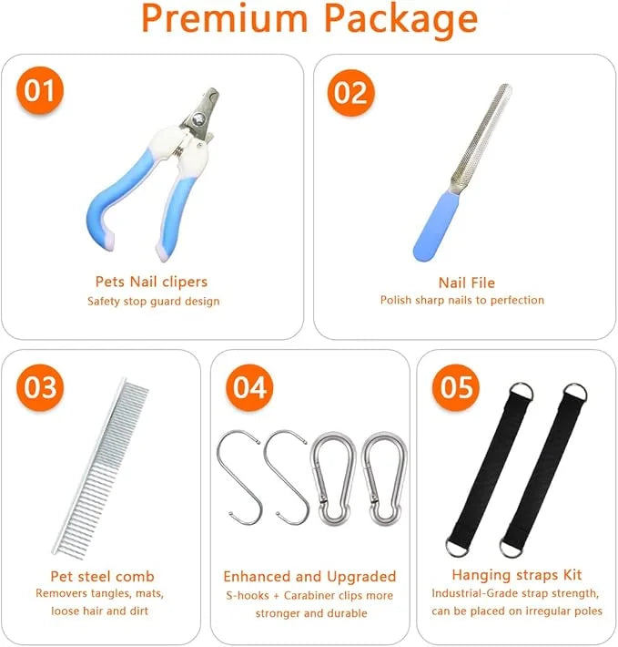 Pet Dog Grooming Hammock Harness with Two Heavy Duty Stainless Clips, Nail Clippers, Nail Trimmers, Scissors with Grooming...