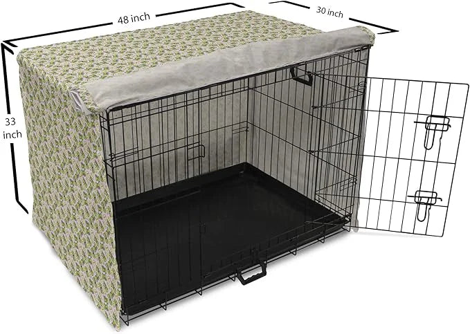 Lunarable Fantasy Dog Crate Cover, Green Dinosaurs Pattern Speech Bubbles Archeology Animal, Easy to Use Pet Kennel Cover ...