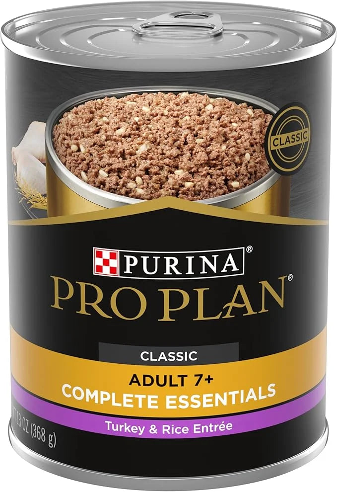 Purina Pro Plan Wet Dog Food For Senior Dogs Adult 7 Plus Turkey and Rice Entree Classic - (Pack of 12) 13 oz. Cans - Prod...