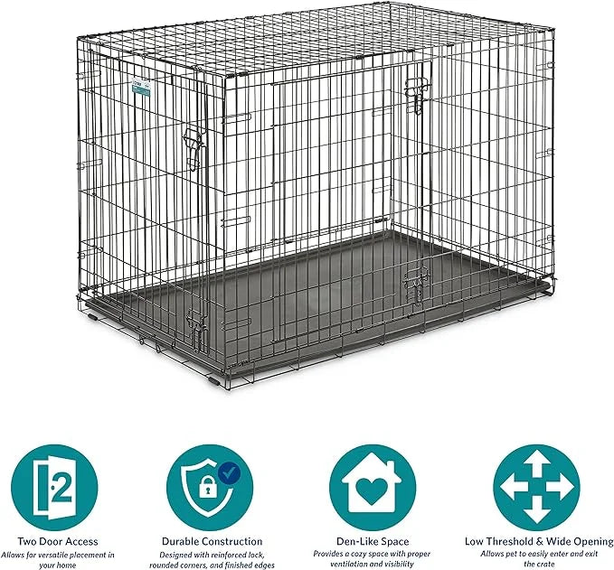 MidWest Homes for Pets Newly Enhanced Single & Double Door iCrate Dog Crate, Includes Leak-Proof Pan, Floor Protecting Fee...