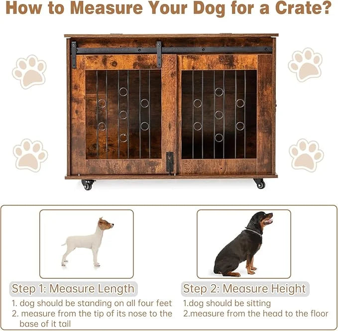 2 Rooms Dog Crate Furniture with Movable Divider,39" Wooden Dog Crate Table,Wooden Dog Kennel Pet House Cage,Flip Top 39.3...