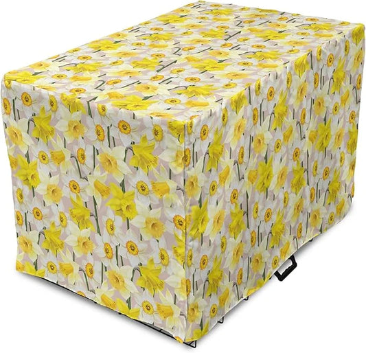 Lunarable Daffodil Dog Crate Cover, Gentle Nature Theme Blooming Spring Season Realistic Romantic Bedding Plants, Easy to ...