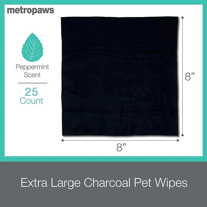 MetroPaws Peppermint Dog Wipes, 25 Extra Large, Thick Cleaning Wipes & Waste Packs XL - 200 Extra Large Dog Bags, Leakproo...