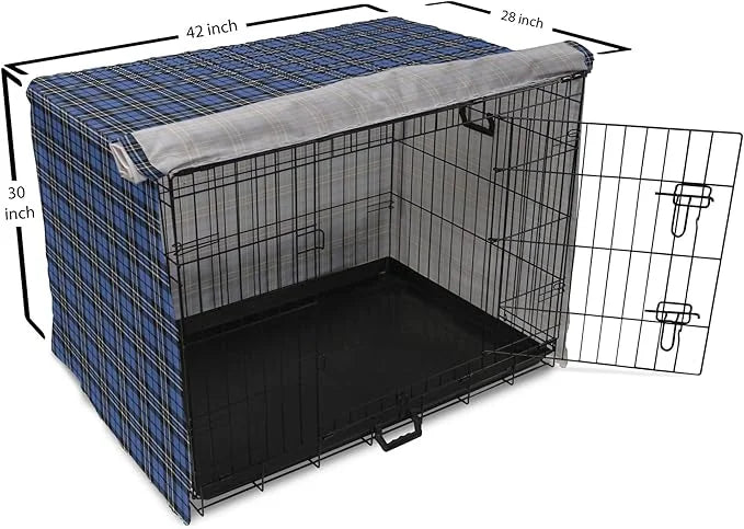 Lunarable Plaid Dog Crate Cover, Classical Old Fashioned Abstract Pattern Design Scottish Country Style, Easy to Use Pet K...