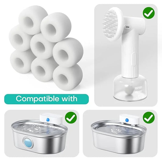 uahpet 8 Pack Replacement Sponges for Stainless Steel Cat Water Fountain & Automatic Foaming Pet Brush - Product Image