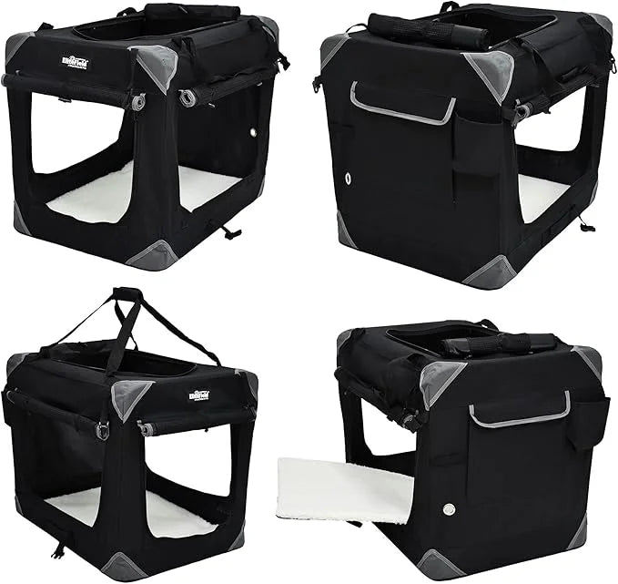 EliteField 4-Door Folding Soft Dog Crate with Curtains, Carrying Bag and Fleece Bed (2 Year Warranty), Indoor & Outdoor Pe...