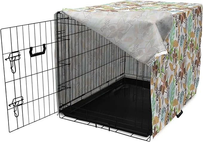 Lunarable Paint Dog Crate Cover, Leaf Petals Flourish Summer Florets Dahlia Romantic Girls, Easy to Use Pet Kennel Cover f...