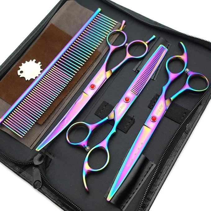 7.0in Titanium Professional Pet Grooming Scissors Set,Straight & Thinning & Curved Scissors 3pcs Set for Dog Grooming,A349...