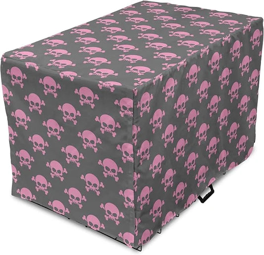 Lunarable Skull Dog Crate Cover, Vivid Pirate on Pale Background Head of a Skeleton and Bones Halloween Themed, Easy to Us...