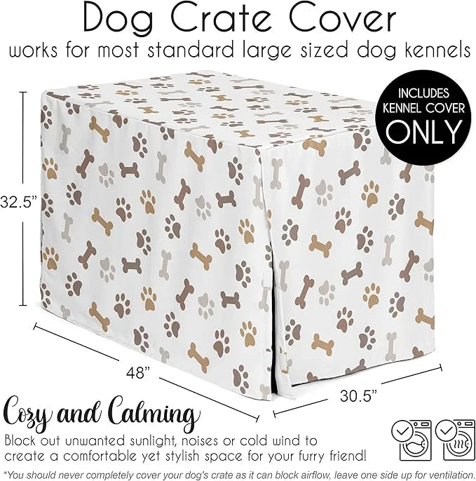 Sweet Jojo Designs 48in. Large Dog Crate Cover (Bones and Paw Prints) Pet Cage, Kennel Covers (Modern, Cartoon, Doggy, Pup...