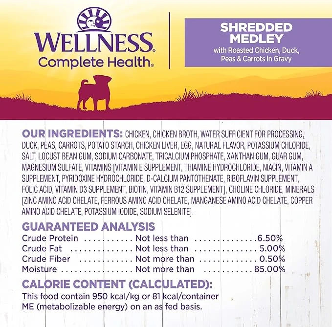 Wellness Petite Entrées Shredded Medley with Roasted Chicken, Duck, Peas & Carrots, 3-Ounce Cup (Pack of 12) - Product Image