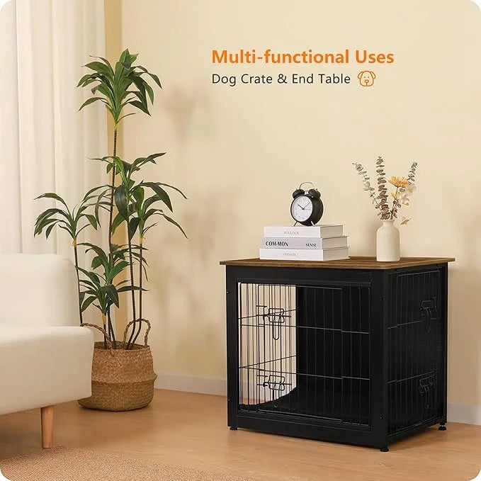 DWANTON Dog Crate Furniture with Cushion, Wooden Kennel Table with Double Doors, Indoor Dog House, Small/Medium/Large Size...