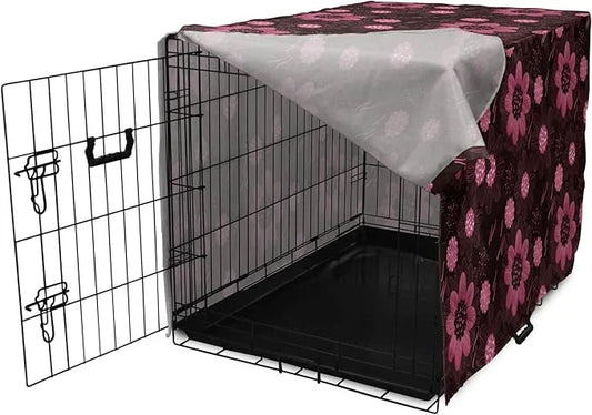 Lunarable Floral Dog Crate Cover, Botanical Theme Flowers Pattern Natural Art Abstract Blossoms, Easy to Use Pet Kennel Co...