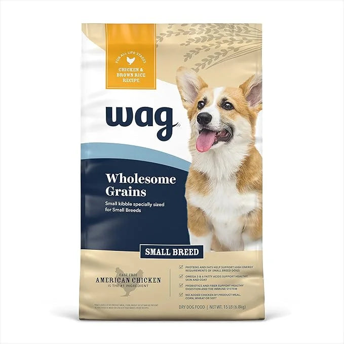 Amazon Brand – Wag Small Breed Dry Dog Food, Chicken and Brown Rice, 15 lb Bag - Product Image