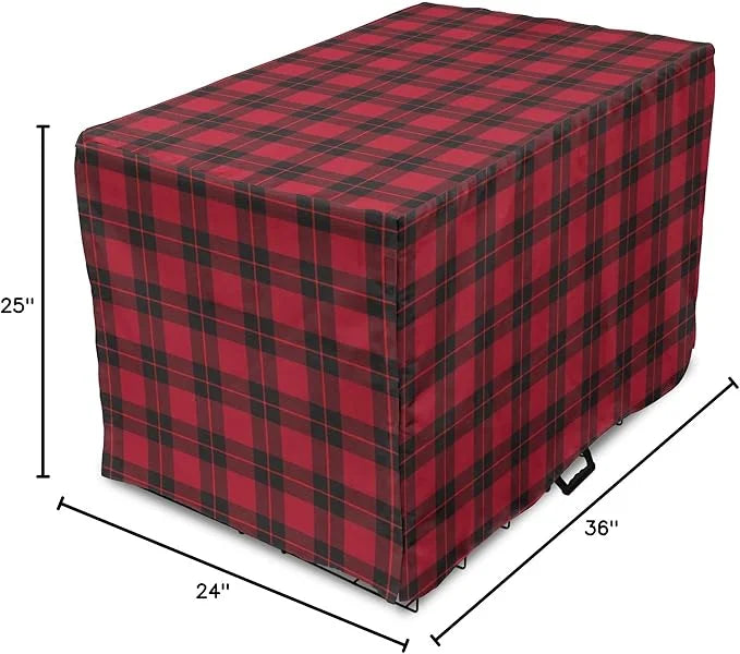 Lunarable Plaid Dog Crate Cover, Geometrical Scottish Ornament Folkloric Celtic Fashion Elements, Easy to Use Pet Kennel C...