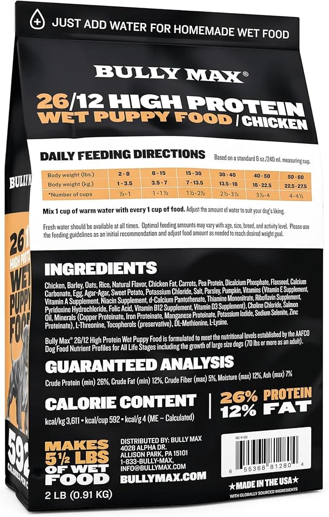 Bully Max Wet Puppy Food - Instant Fresh Dehydrated High Protein Soft Dog Food with Chicken - Healthy Growth for Small & L...