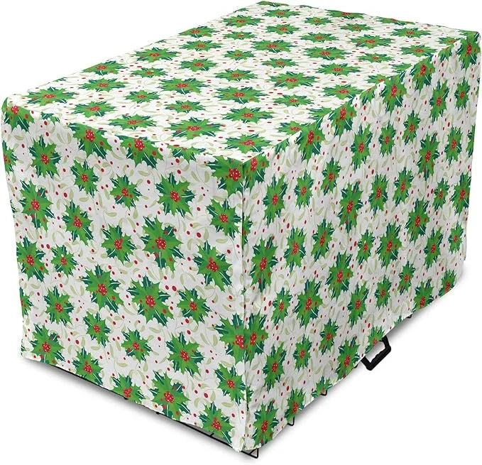 Lunarable Berries Dog Crate Cover, Holiday Themed Illustration of Berries Seasonal Christmas Ornaments, Easy to Use Pet Ke...