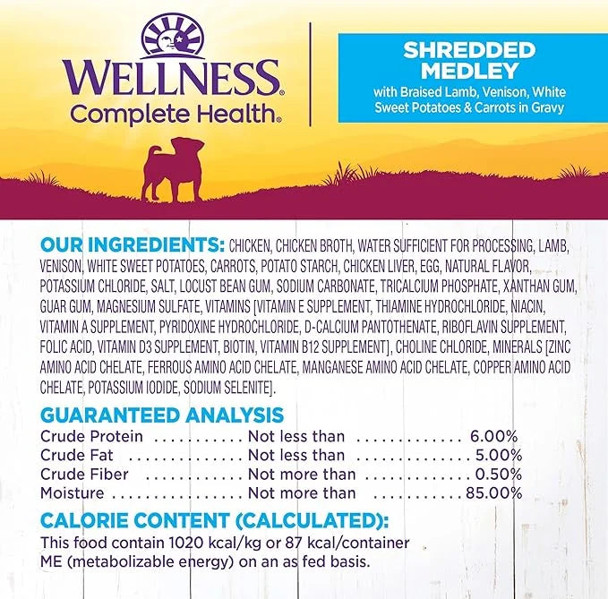 Wellness Petite Entrées Shredded Medley With Braised Lamb, Venison, White Sweet Potatoes & Carrots, 3 Ounce (Pack of 12) -...