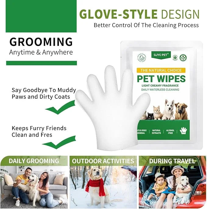 Nourish Fur Pet Grooming Wipe -Extra Thick Gloves, Cleaning & Deodorizing Bathing Wipes for Dogs & Cats, Hypoallergenic, f...