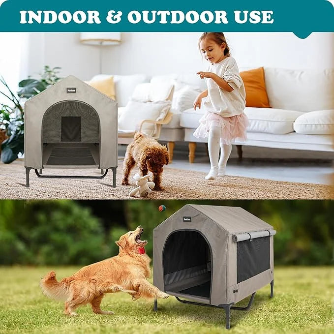 2 in 1 Dog House,Elevated Dog Bed with Removable Cover, Indoor & Outside Puppy Shelter Cot,Raised Dog Bed for Large Dogs &...