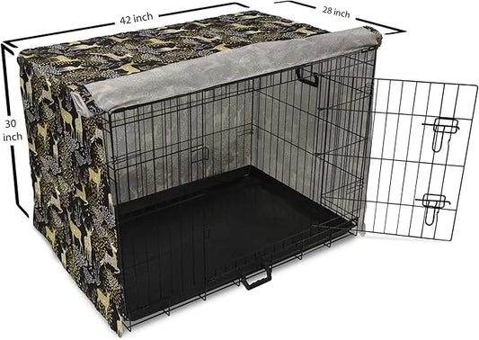 Ambesonne Christmas Dog Crate Cover, Nature Woodland and Deer Silhouettes with Oriental Ornaments Design, Easy to Use Pet ...