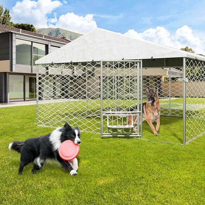 10x10 ft Dog Kennel Outdoor - Outside Dog Kennel with Roof, Heavy Duty Large Outdoor Dog Kennel, Covered Dog Outdoor Kenne...
