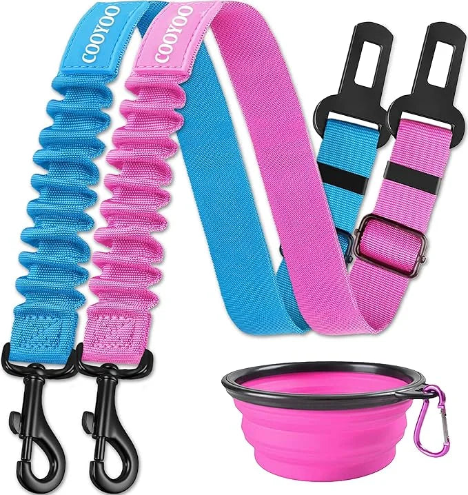 COOYOO Dog Seat Belt,3 Piece Set Retractable Dog Car Harness Adjustable Dog Seat Belt for Vehicle Nylon Pet Safety Seat Be...