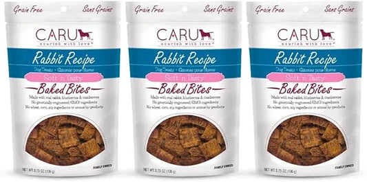 Caru - Soft n’ Tasty Baked Bites - Rabbit Bites Dog Treats - Flavorful Training Treats - 3.75 oz Bags - Pack of 3 - Produc...