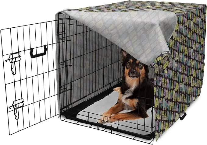 Ambesonne Fashion Dog Crate Cover, Diagonal Vintage Knitted Clothing Outfits Autumn Spring Winter Seasons, Easy to Use Pet...