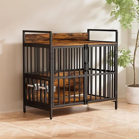 Large Dog Crate Furniture, with 360° Adjustable Elevated Feeder, Heavy Dog Furniture, Indoor Decorative Dog Kennel, Sturdy...