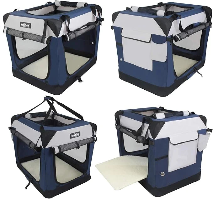 EliteField 4-Door Folding Soft Dog Crate with Curtains, Carrying Bag and Fleece Bed (2 Year Warranty), Indoor & Outdoor Pe...