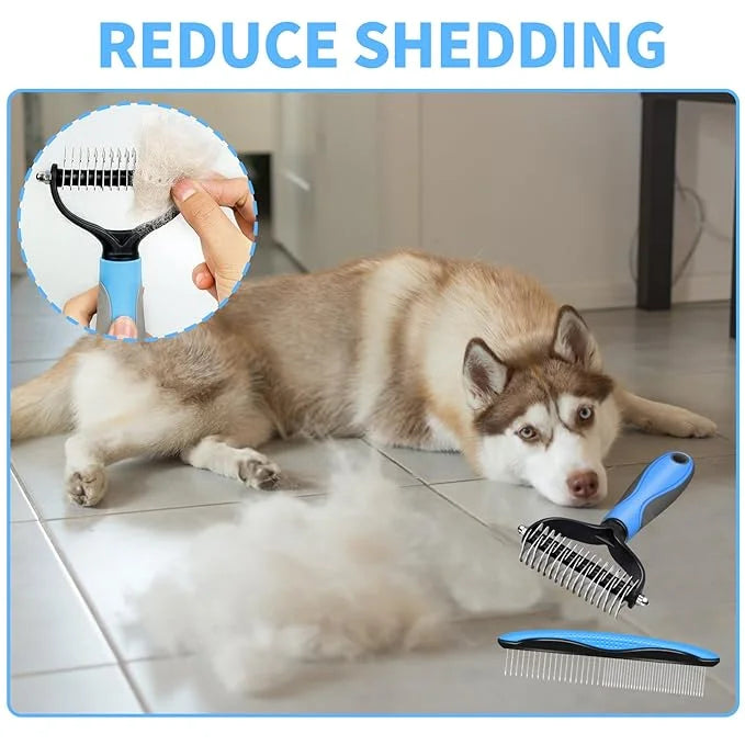 2 in 1 Pet Grooming Comb for Cats and Dogs – Stainless Steel Teeth and TPR Design for Detangling, Deshedding, and Demattin...