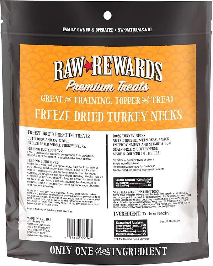 Northwest Naturals Raw Rewards Freeze-Dried Turkey Neck Treats for Dogs and Cats - Bite-Sized Pieces - Healthy, 1 Ingredie...