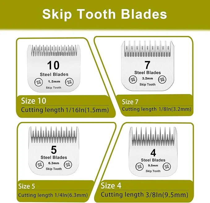 10+7+5+4 Skip Tooth Blades,Detachable Pet Dog Grooming Steel Blade Compatible with Oster A5,Wahl KM10 Series Clippers,Cut ...