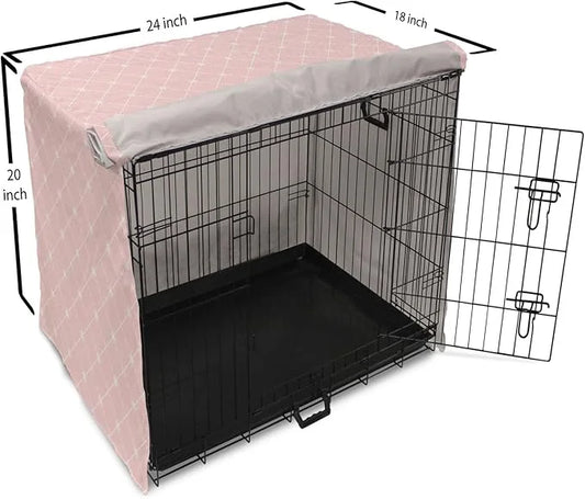 Ambesonne Blush Pink Dog Crate Cover, Abstract Monochrome Geometric Lace Inspired Grid Ornament with Stars Print, Easy to ...