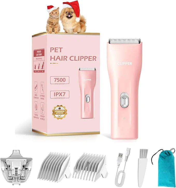 2 in 1 Prowerful Home Professional Dog Grooming Kit Clipper Low Noise USB Rechargeable Gifts for Dog Cat Pink,MTS006 - Pro...
