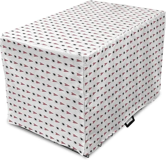 Lunarable Football Dog Crate Cover, Sportss Pennants Balls with Retro Burst Effect Graphic Game, Easy to Use Pet Kennel Co...