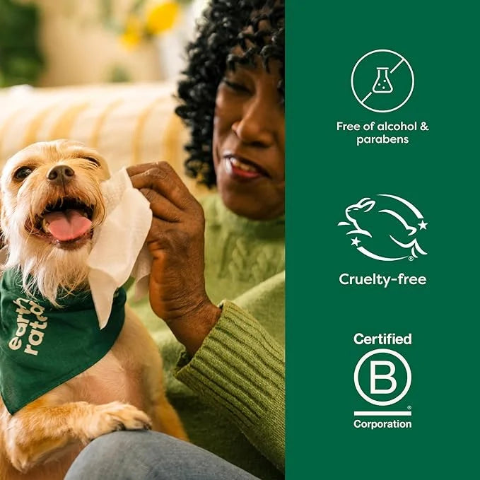 Earth Rated Pet Grooming Wipes for Dogs and Cats, Hypoallergenic, Cleaning and Hydrating, for Paws, Body and Butt, Unscent...
