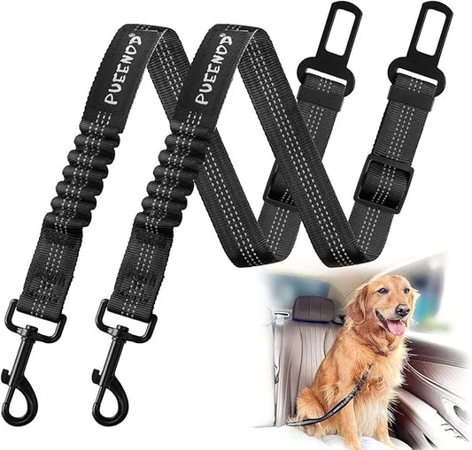 2 Pack Dog Seat Belt Adjustable Dog Car Seatbelts for Vehicle Nylon Pet Safety Seat Belt with Elastic Bungee Buffer Reflec...