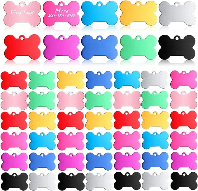 100 Pcs Blank Dog Pet Tags for Engraving 38MM Aluminum Bone Shape Name Tag Colorful Double Sided Dog Cat Phone Number Tag ...