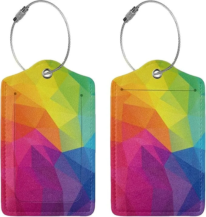 2 Pcs Cute Colorful Geometric Pattern Luggage Tag for Suitcase, Bright Rainbow Decorations Tags Birthday Gifts for Men Wom...